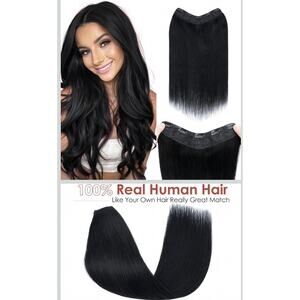 100% Remy Black Clip in Extension 20 Inch Middle Part Medium/Long Length 5 clips